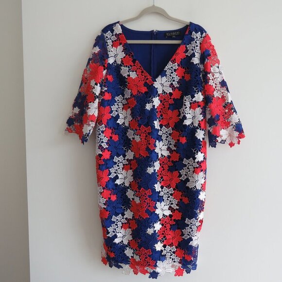 ELOQUII STUDIO Red White Blue Lace Overlay Sheath Dress Evening - Size US 14 - Picture 4 of 16